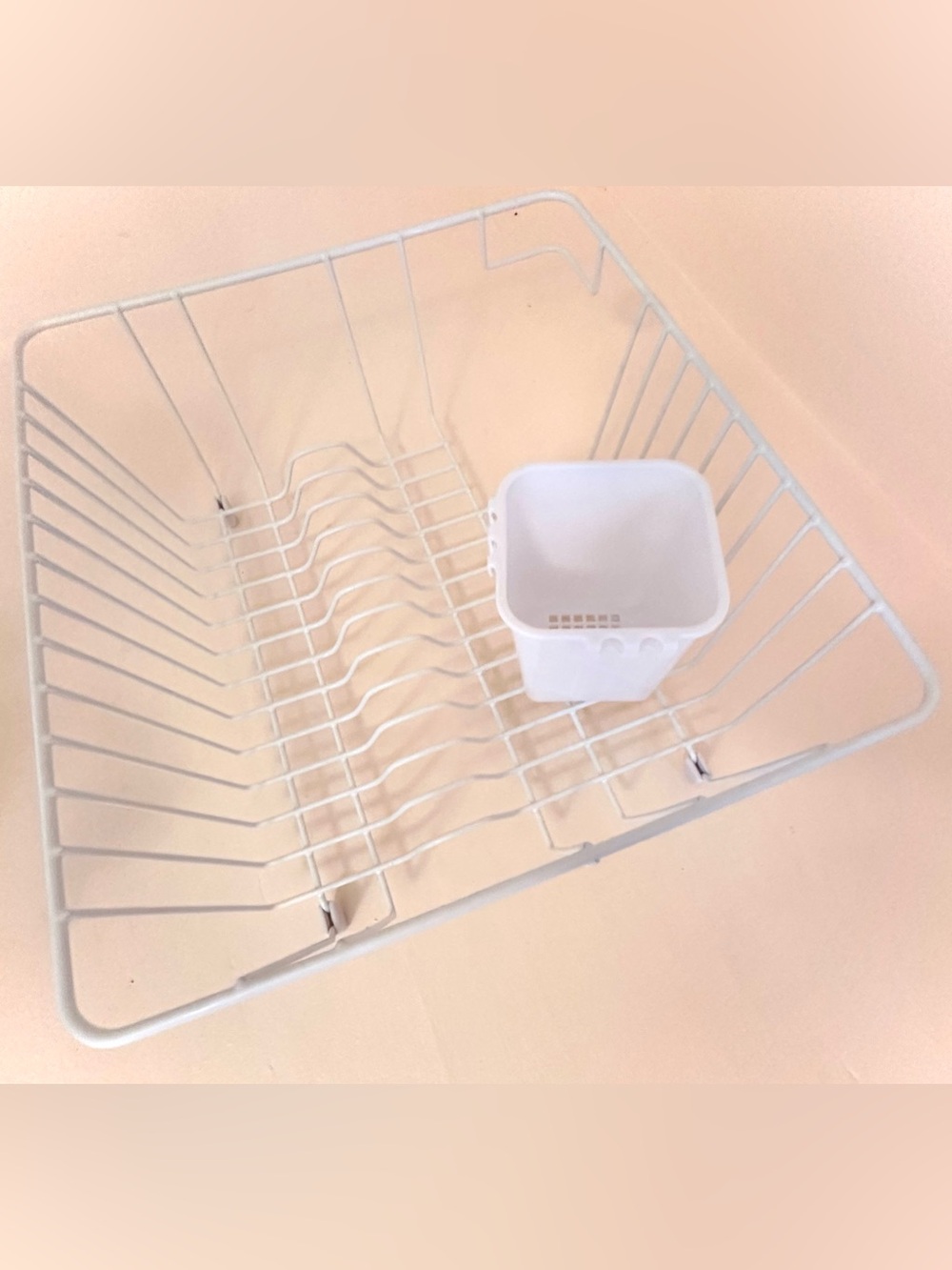 Essential White Dish Drying Rack with Removable Utensil Holder Rubberized Metal